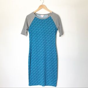 NWOT LulaRoe Blue/Gray Julia Geometric Dress - S